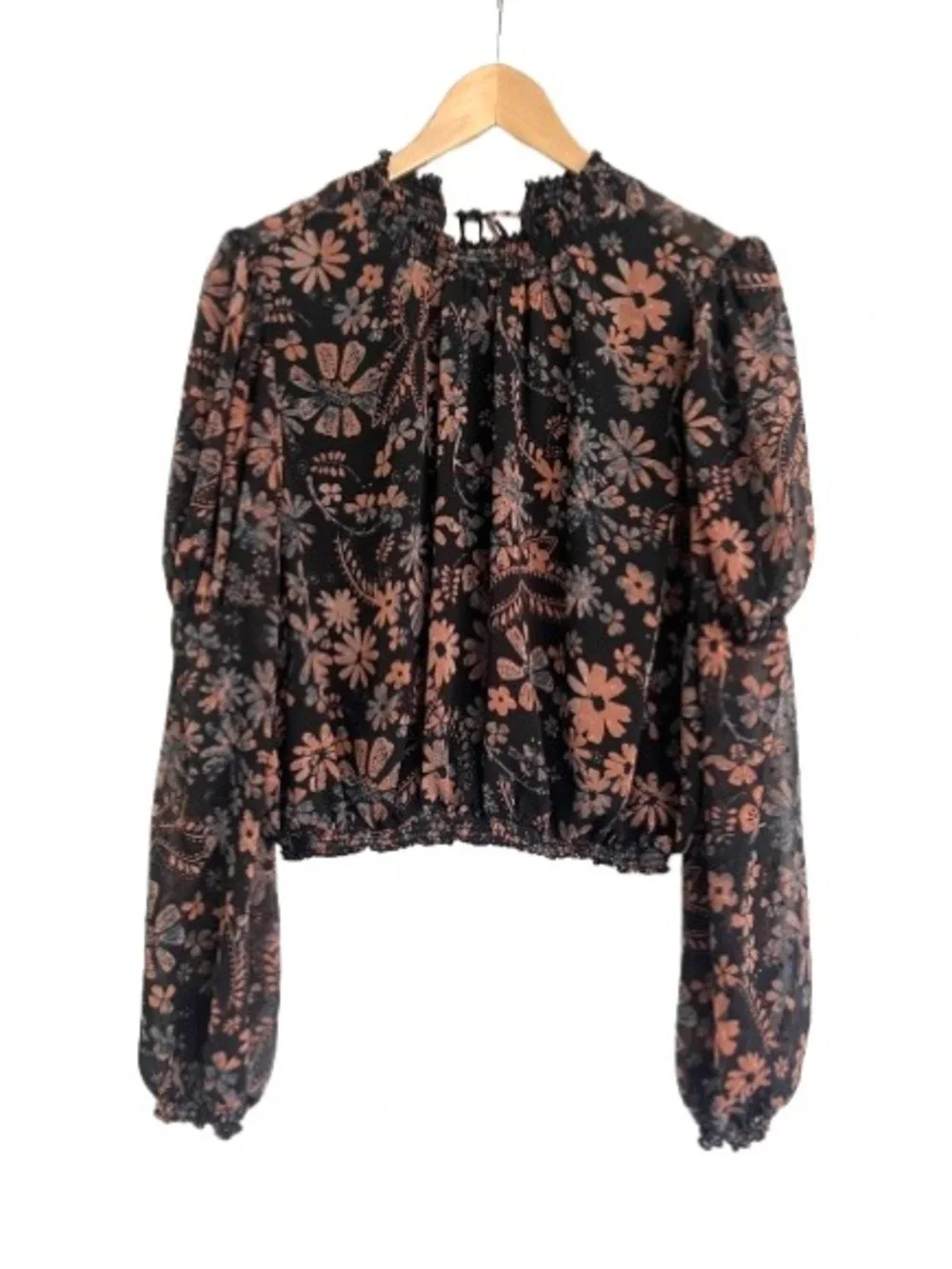 Free People Clarissa Printed Top in Midnight Combo  Size Small